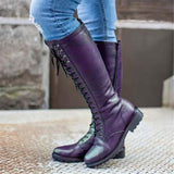 Fashionable High-Cut Lace-Up Side Zipper Chunky Mid Heel Boots Shopvhs.com
