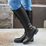 Fashionable High-Cut Lace-Up Side Zipper Chunky Mid Heel Boots Shopvhs.com