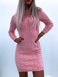 Fashionable High Neck Long Sleeve Ribbed Knitted Sweater Dress Shopvhs.com