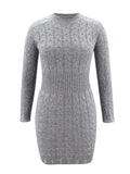 Fashionable High Neck Long Sleeve Ribbed Knitted Sweater Dress Shopvhs.com