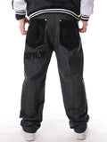 Fashionable Hip-Hop Style Embroidered Loose Straight-Leg Black Pants Shopvhs.com
