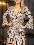 Fashionable Leopard Printed Wrap Neck Thigh High Slit Bell Sleeve Maxi Dress Shopvhs.com