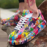 Fashionable Low-Cut Flat Heel Lace-Up Graffiti Pattern Sneakers Shopvhs.com