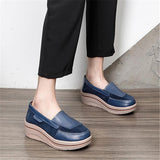 Fashionable Low-Cut Thick-Sole Wedge Heel Leather Non-Slip Loafers Shopvhs.com