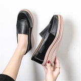 Fashionable Low-Cut Thick-Sole Wedge Heel Leather Non-Slip Loafers Shopvhs.com