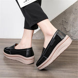 Fashionable Low-Cut Thick-Sole Wedge Heel Leather Non-Slip Loafers Shopvhs.com