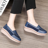 Fashionable Low-Cut Thick-Sole Wedge Heel Leather Non-Slip Loafers Shopvhs.com