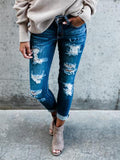 Fashionable Mid-Rise Ripped Design Multi-Pocket Skinny Jeans