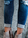 Fashionable Mid-Rise Ripped Design Multi-Pocket Skinny Jeans Shopvhs.com