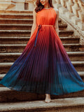 Fashionable Round Neck Sleeveless Gradient Color Waist Tie Dress Shopvhs.com