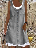 Fashionable Scoop Neck Sleeveless Contrast Trim Flared Style Knee-Length Dress Shopvhs.com