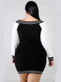 Fashionable Sexy Long Sleeve Color Matching Stripe Neck Dress Shopvhs.com