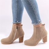 Fashionable Side Zipper Chunky High Heel Fur Lining Ankle Boots Shopvhs.com