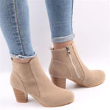 Fashionable Side Zipper Chunky High Heel Fur Lining Ankle Boots