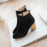 Fashionable Side Zipper Chunky High Heel Fur Lining Ankle Boots Shopvhs.com