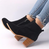 Fashionable Side Zipper Chunky High Heel Fur Lining Ankle Boots Shopvhs.com