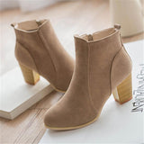 Fashionable Side Zipper Chunky High Heel Fur Lining Ankle Boots Shopvhs.com