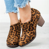 Fashionable Side Zipper Leopard Chunky Heel Short Boots Shopvhs.com