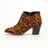 Fashionable Side Zipper Leopard Chunky Heel Short Boots Shopvhs.com
