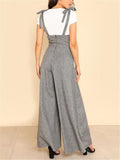 Fashionable Square Neck Sleeveless Strappy Wide-Leg Cotton-Linen Jumpsuit Shopvhs.com