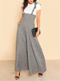 Fashionable Square Neck Sleeveless Strappy Wide-Leg Cotton-Linen Jumpsuit Shopvhs.com