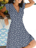 Fashionable V Neck Floral Printed Short Sleeve Flare Mini Dress Shopvhs.com