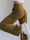 Fashionable Zipper Up Solid Color Corduroy Wide Leg Bootcut Pants Shopvhs.com