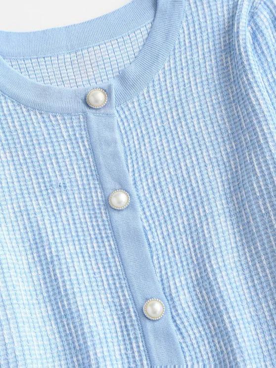 Faux Pearl Button Slim Textured Cardigan Shopvhs.com