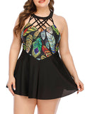 Feather Butterfly Print Plus Size Skirt Swimsuit Shopvhs.com