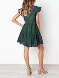 Feminine Cutout Design Cap Sleeve Pleated Ruffled Flare Dress Shopvhs.com