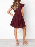 Feminine Cutout Design Cap Sleeve Pleated Ruffled Flare Dress Shopvhs.com