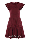Feminine Cutout Design Cap Sleeve Pleated Ruffled Flare Dress Shopvhs.com