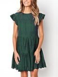 Feminine Cutout Design Cap Sleeve Pleated Ruffled Flare Dress Shopvhs.com