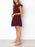 Feminine Cutout Design Cap Sleeve Pleated Ruffled Flare Dress Shopvhs.com