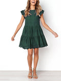 Feminine Cutout Design Cap Sleeve Pleated Ruffled Flare Dress Shopvhs.com