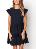 Feminine Cutout Design Cap Sleeve Pleated Ruffled Flare Dress Shopvhs.com