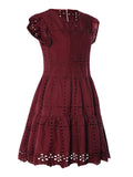 Feminine Cutout Design Cap Sleeve Pleated Ruffled Flare Dress Shopvhs.com