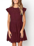 Feminine Cutout Design Cap Sleeve Pleated Ruffled Flare Dress Shopvhs.com
