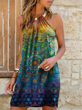 Feminine Cutout Detailing Floral Print Halterneck Straight Hem Mini Dress Shopvhs.com