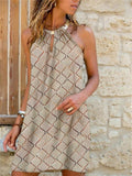 Feminine Cutout Detailing Floral Print Halterneck Straight Hem Mini Dress Shopvhs.com