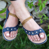 Feminine Design Casual Braided Strap Front Floral Deco Flip Flops Sandals Slippers Shopvhs.com