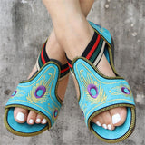 Feminine Design Ethnic Style Multicolor Floral Embroidery Slip-On Open-Toe Sandals