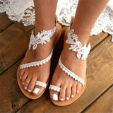 Feminine Design Toe-Ring Floral Lace Panel Flat Rubber Sole Lightweight Sandals Shopvhs.com