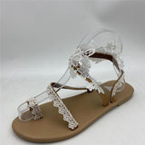 Feminine Design Toe-Ring Floral Lace Panel Flat Rubber Sole Lightweight Sandals Shopvhs.com