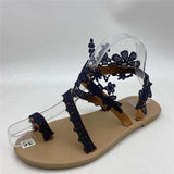 Feminine Design Toe-Ring Floral Lace Panel Flat Rubber Sole Lightweight Sandals Shopvhs.com