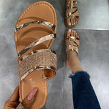 Feminine Elegant Shining Rhinestone Embellished Flat Rubber Sole Slides Shopvhs.com