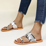 Feminine Elegant Shining Rhinestone Embellished Flat Rubber Sole Slides Shopvhs.com