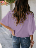 Feminine Flowy Style Cowl Neck Half Sleeve Lightweight Chiffon Pullover Tops Shopvhs.com
