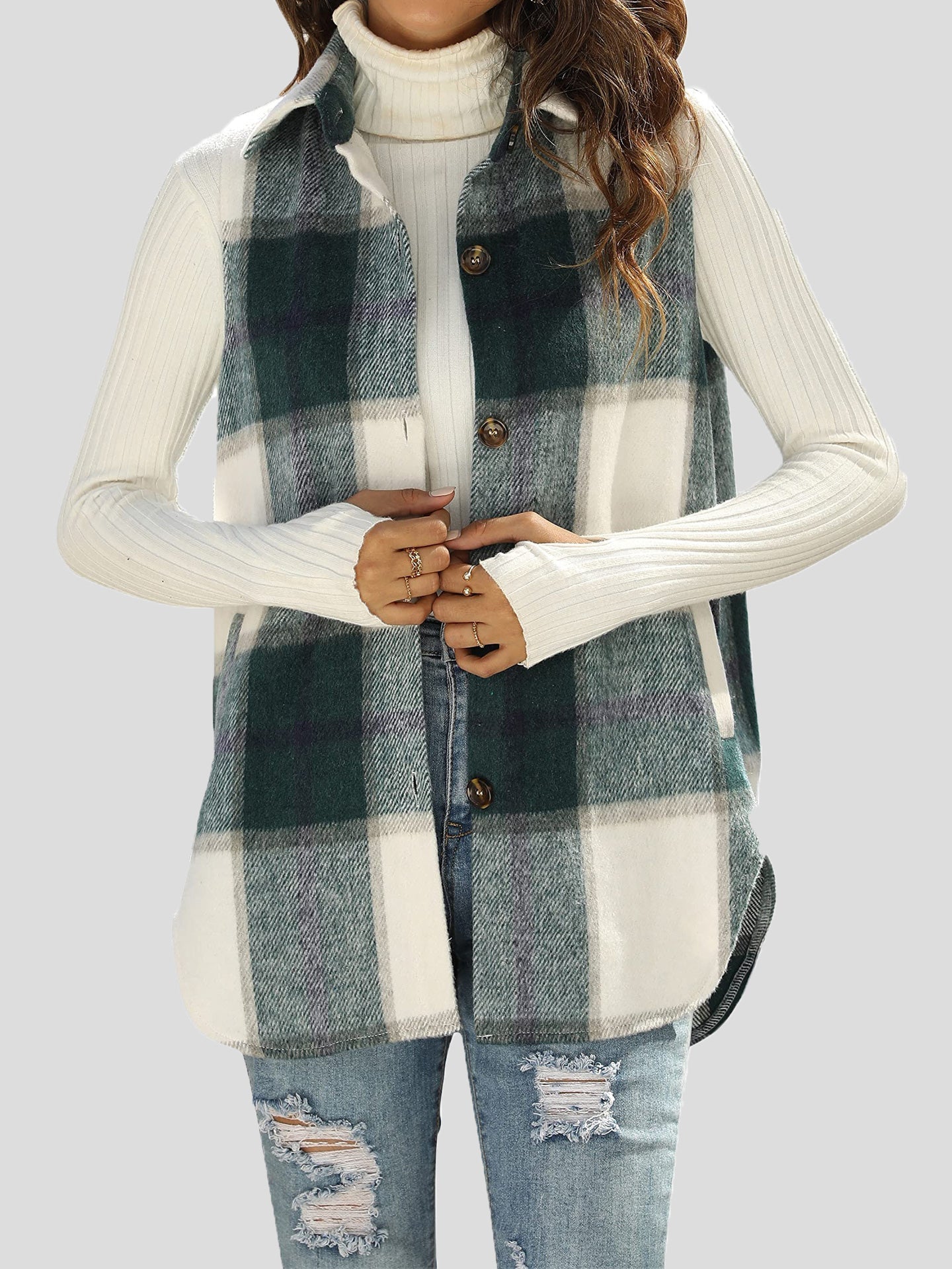 Flannel Plaid Vintage Pocket Sleeveless Tank Jacket Shopvhs.com