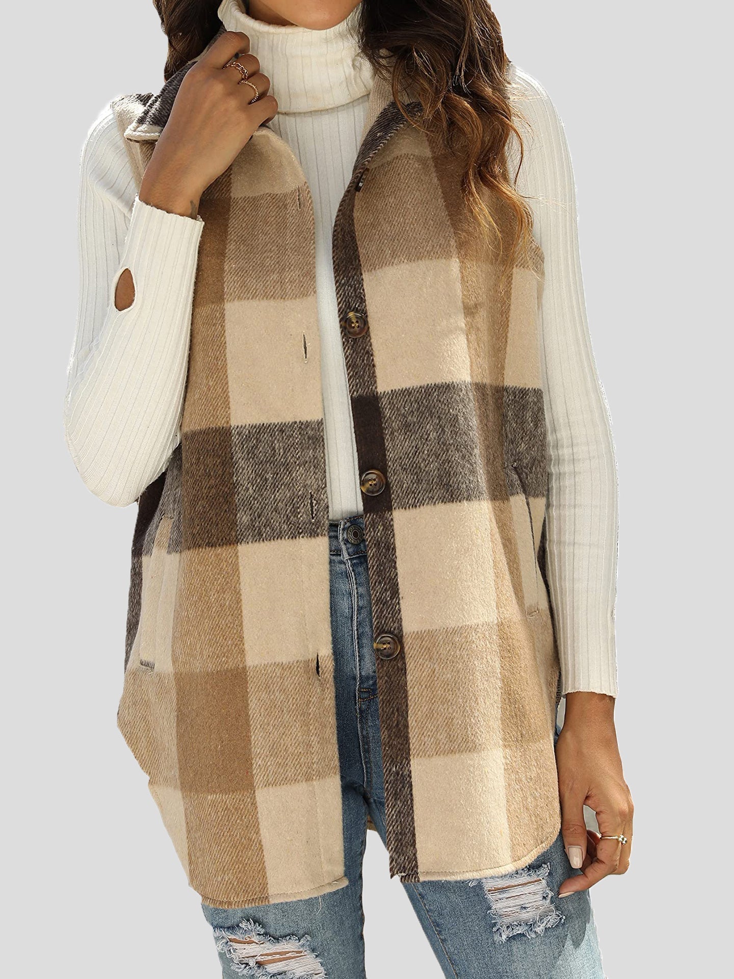 Flannel Plaid Vintage Pocket Sleeveless Tank Jacket Shopvhs.com
